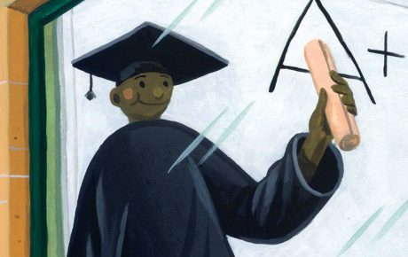 Illustration of a young man spraypainting an 